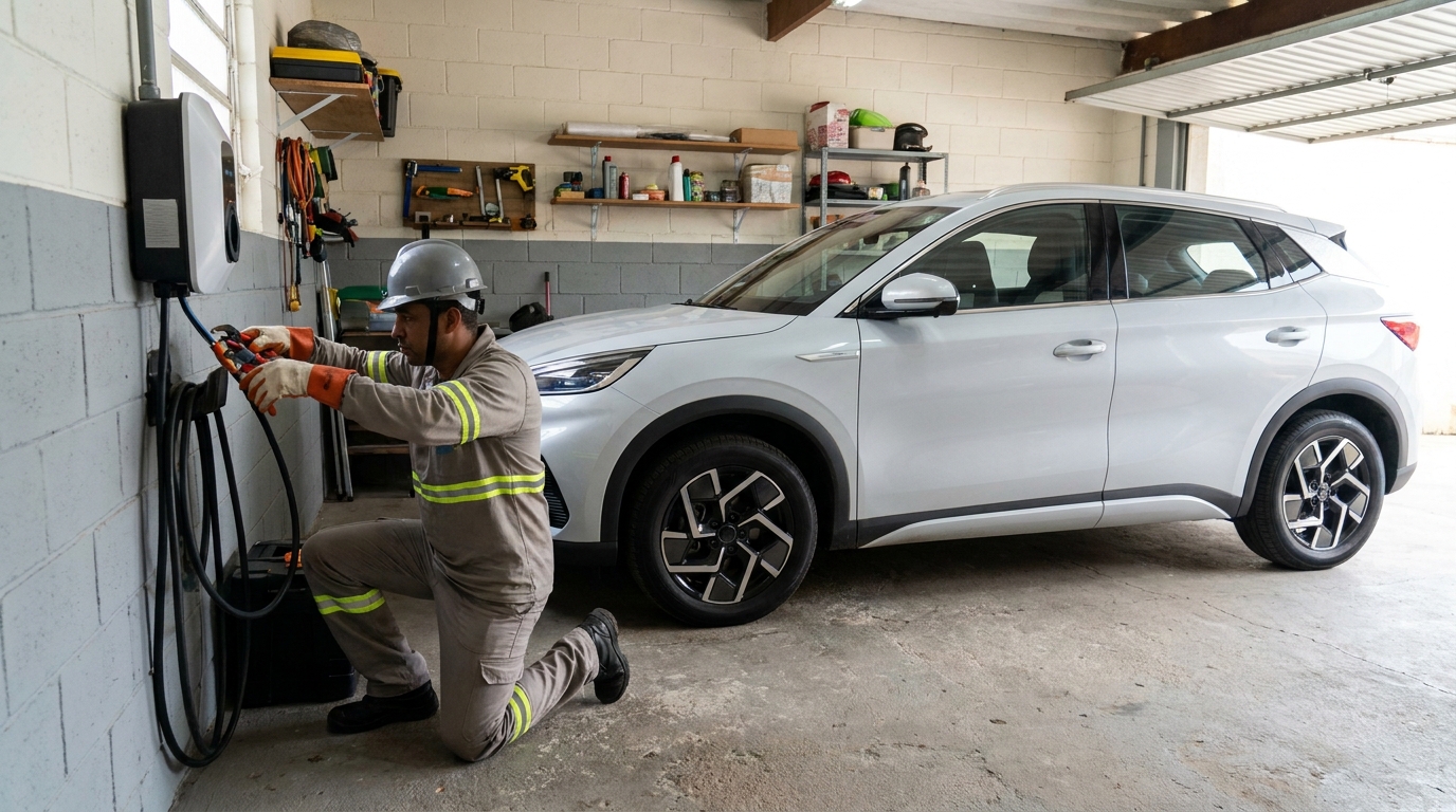 Eletricista instalando carregador de carro eletrico em São Bernardo do Campo‑SP