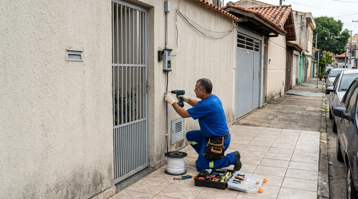 Eletricista instalando interfone em São Bernardo do Campo‑SP