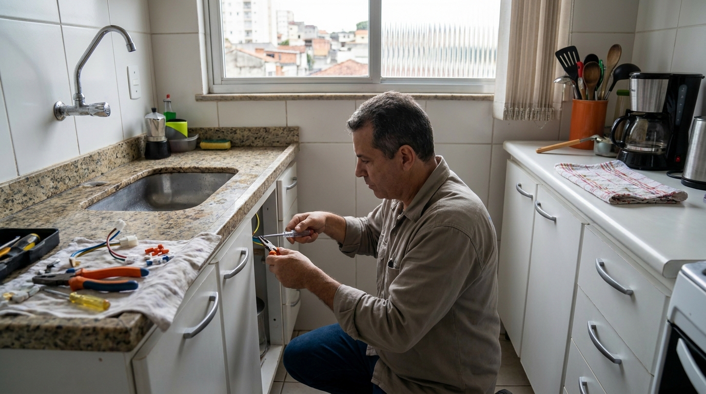 Eletricista instalando torneira eletrica em São Bernardo do Campo‑SP