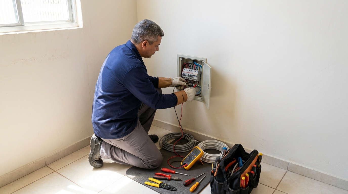 Eletricista realizando manutencao em São Bernardo do Campo‑SP